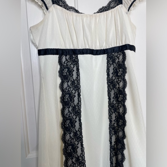 Vintage empire waist sheer cap sleeve cream & black lace Victorian Y2K dress | L - Picture 5 of 16